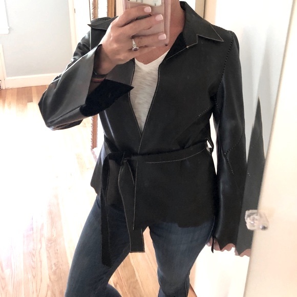 Joie Genuine Leather Belted Blazer Jacket – Black - Picture 6 of 13